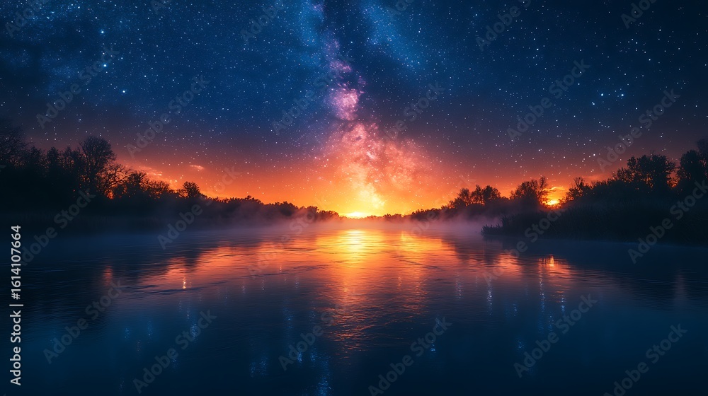 Fototapeta premium Lake sunrise colorful scenic view