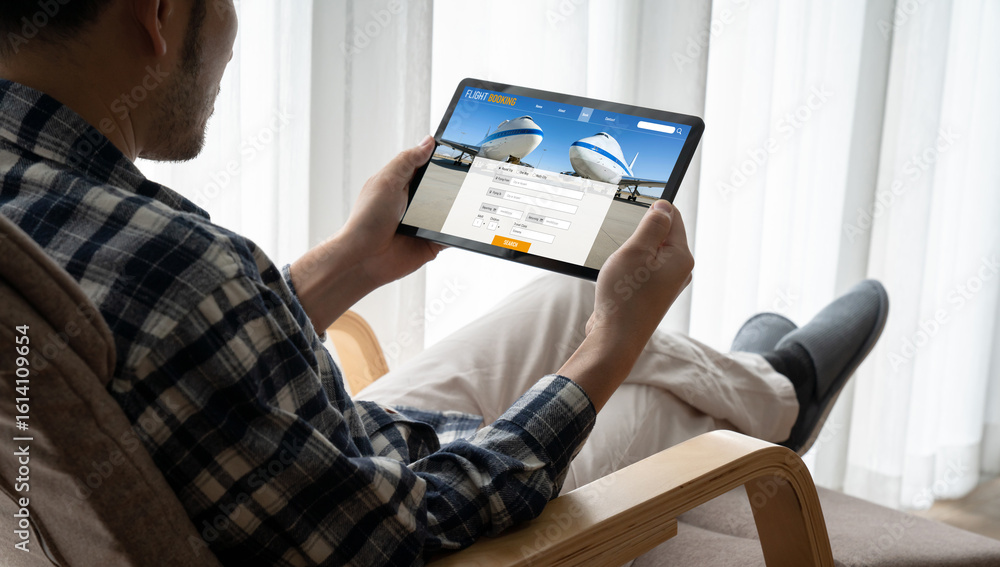 Online flight booking website provide modish reservation system . Travel technology concept . Online flight booking website provide modish reservation system . Travel technology concept .