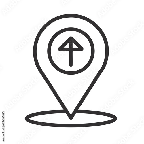 Location pin with up arrow icon isolated on white background