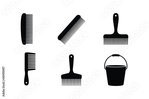 Black silhouettes of combs and a bucket hair comb afro pick
