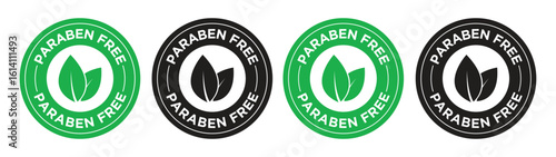 Paraben Free Label Icon Set with Green and Black Leaf Design for Natural Product Packaging