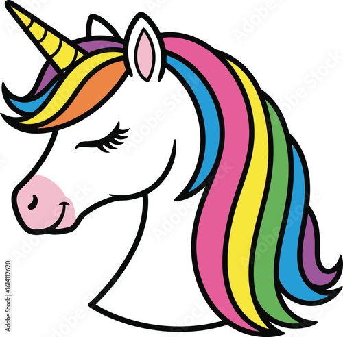 Cute cartoon unicorn head, perfect for children's designs.