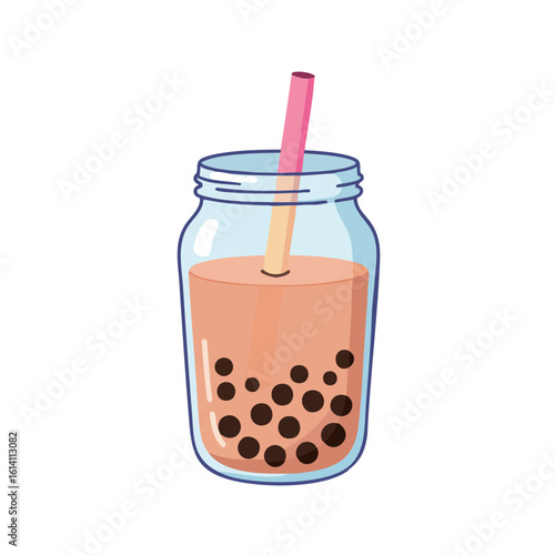 Vector illustration of boba tea jar on white background, drink and dessert concept