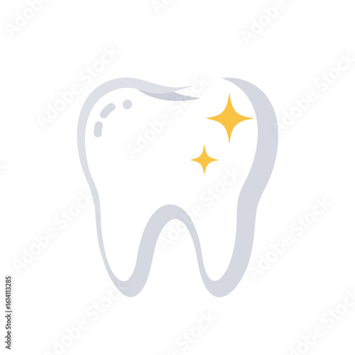 Vector illustration of tooth with sparkle on white background, dental and hygiene concept