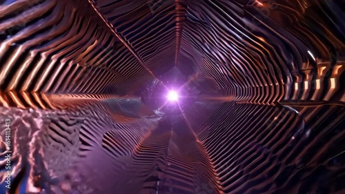 Deep-space fractal tunnel in dark purple lit by copper-lit ridges