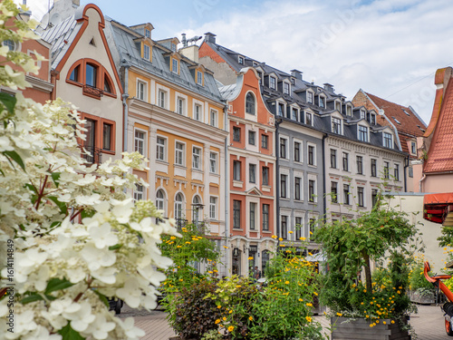 Colorful houses in the Old Town, historic city center of Riga, the capital of Latvia