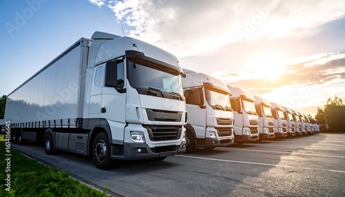 Fleet of white trucks parked in a row