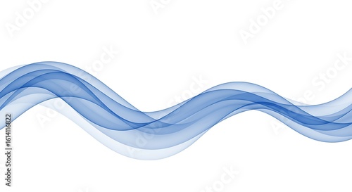 Smooth transparent blue wave lines creating an abstract flowing design on a white background
