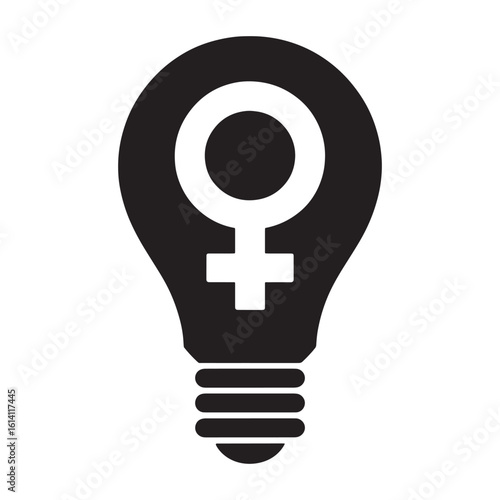 Black female symbol within a lightbulb white icon