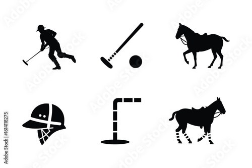 Polo player horse helmet mallet ball goalpost vector