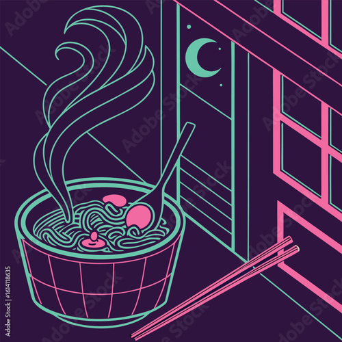 Vibrant illustration of traditional indian masala noodles served in a rustic clay pot perfect for food advertising and culinary promotions