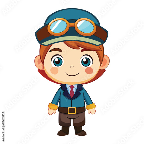 cute cartoon boy pilot in watercolor  illustration style