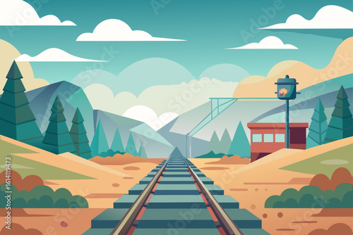 Railway Scene In Cloudy Weather With Soft Gradients