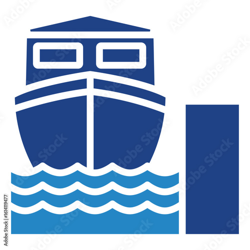 Port Side dual tone blue color icon, mini illustration for ocean, marine, sea and nautical UI, UX kit, app and web development, digital or print