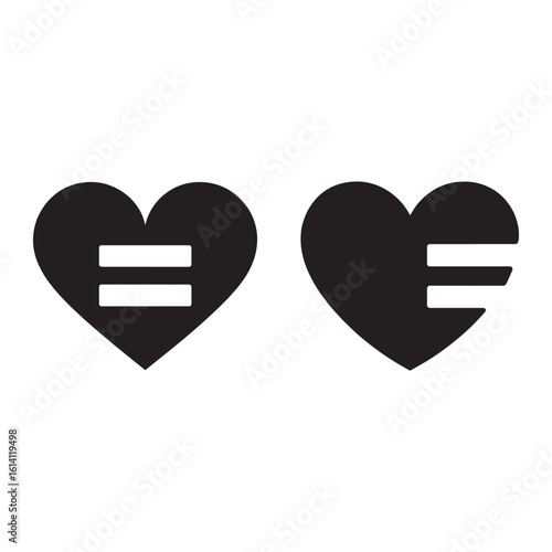 Black hearts with equal sign symbols equality
