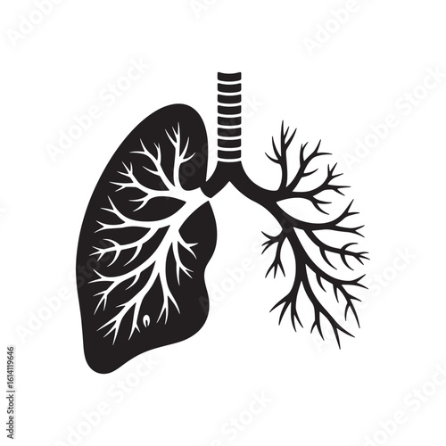 Black lungs and trachea silhouette with branching bronchi respiratory system anatomy