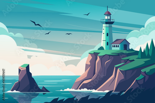 Abandoned Lighthouse On A Cliff With Waves Crashing