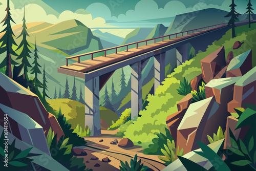 Abandoned Railway Bridge Over A Forest Gorge