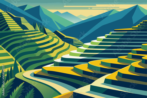 Steep Terraced Fields Carved Into A Mountainside