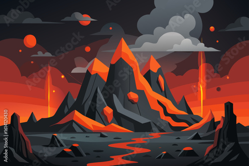 Volcanic Terrain With Dark Rocks And Scattered Ash Clumps