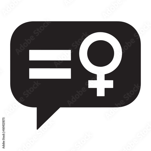 Black speech bubble with equality and female symbols communication
