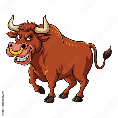 Angry bull mascot cartoon character vector illustration ideal for sports teams, aggressive animal themes and mascot branding.