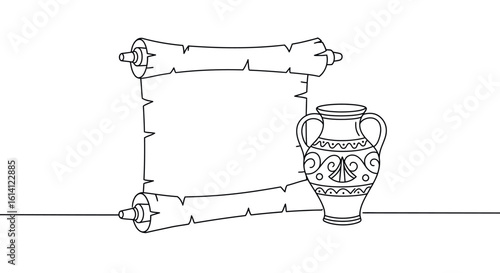 Antique scroll and ceramic vase outline with ornate patterns
