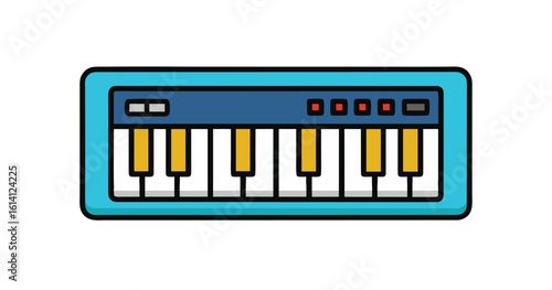 Simple Cartoon Illustration of a Blue and Yellow Keyboard Instrument on white background