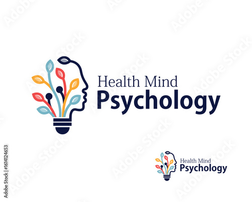 psychology logo creative design concept leave health mind innovation