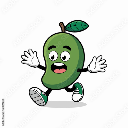Cartoon green mango running happily fruit character