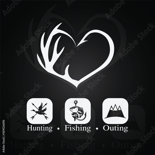 Hunting Fishing Outing Adventure with Deer Antler Heart