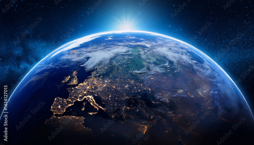 Obraz premium earth is seen from a distance in space highlighting the planet s surface and the vastness of the universe
