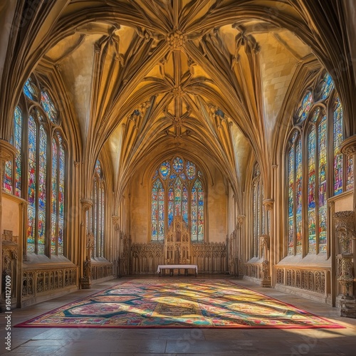 HDR image of an Ornate Church Sanctuary. Chapter House in the Wells Cathedral, Somerset, UK
