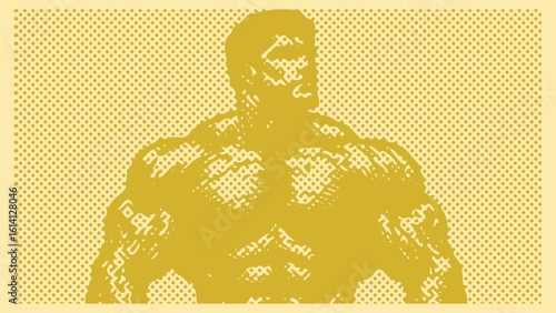 Muscular Bodybuilder Silhouette – Halftone Fitness & Strength Art Design