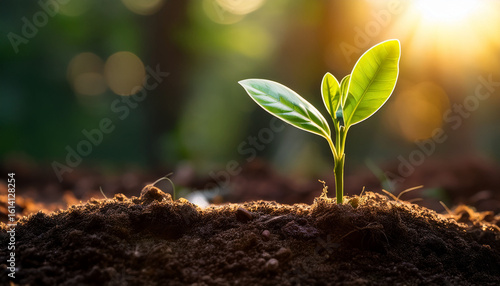 plant growth action nature photography sunlit environment close up view renewal concept for sustainable futures