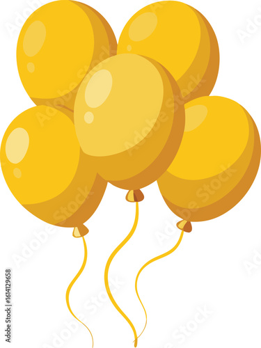 A bunch of yellow balloons with wavy ribbons