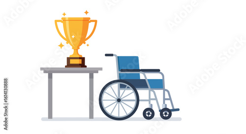 Champion s trophy beside wheelchair: symbol of achievement and overcoming challenges