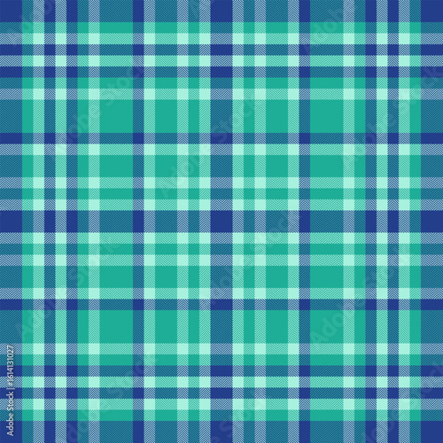 Classic plaid pattern in cool blues and greens. Timeless, versatile background for textiles, fashion, or design. A refreshing, calming, stylish texture.