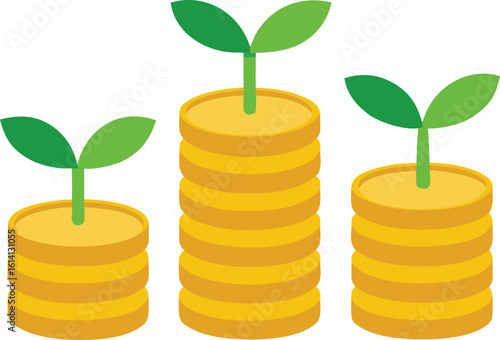 Growing money stacks with green sprouts