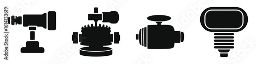 Industrial Valve (Actuator) Icons Set – Vector Silhouette Collection for Engineering, Mechanical, Plumbing, Pipeline, Water, Gas, Oil, Control Systems, Automation, Transparent Clip art