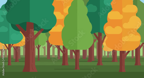 Girl running happily through forest landscape illustration art style