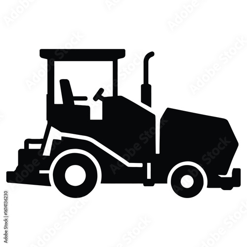 Asphalt Paver Vector Icon – Road Construction Machine Silhouette, Heavy Equipment, Industrial Vehicle, Black and White, SVG, PNG, Editable Clip art for Engineering, Contractor, Building Projects