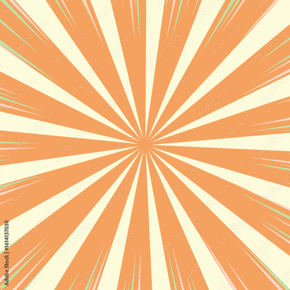 Fototapeta premium Vibrant Sunburst Rays Pattern Background with Orange and Yellow Hues new 2025 trendy sun brust retro background
