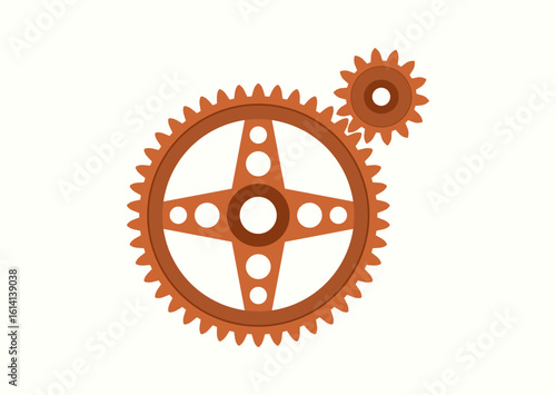 Two gear wheels external engagement, vector illustration