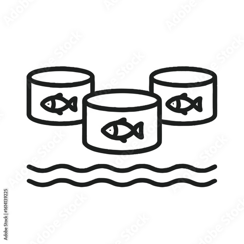Fish Farming Tanks Shape-Based Outline Icon, Monochrome, Transparent Background