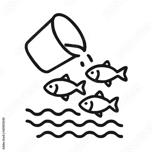 Fish Stocking Shape-Based Outline Icon, Monochrome, Transparent Background
