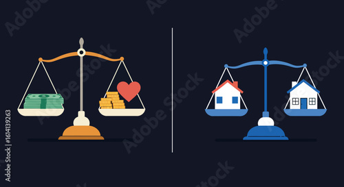 Balanced choices: money vs love and houses