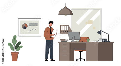 Professional workspace with businessman in modern office setting