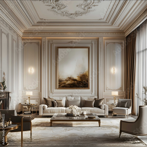 Luxury interior of living roomdiemension 4m9 m neoclassic materials and furniturerealistic details16kcorona renderarchitectural photography