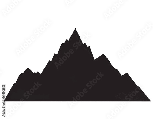 Silhouette of a mountain range with jagged peaks against a plain white background in a simple style
